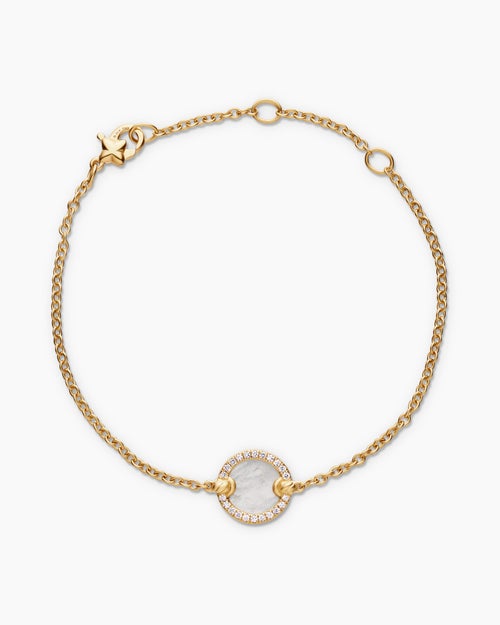 Womens Petite DY Elements® Center Station Chain Bracelet in 18K Yellow Gold with Mother of Pearl and Diamonds, 11mm
