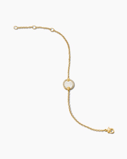 Womens Petite DY Elements® Center Station Chain Bracelet in 18K Yellow Gold with Mother of Pearl and Diamonds, 11mm