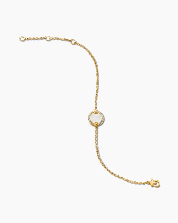 Petite DY Elements® Center Station Chain Bracelet in 18K Yellow Gold with Mother of Pearl and Diamonds, 11mm