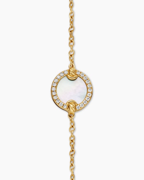 Womens Petite DY Elements® Center Station Chain Bracelet in 18K Yellow Gold with Mother of Pearl and Diamonds, 11mm