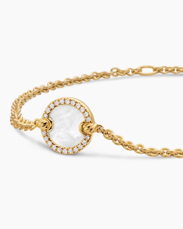 Petite DY Elements® Center Station Chain Bracelet in 18K Yellow Gold with Mother of Pearl and Diamonds, 11mm