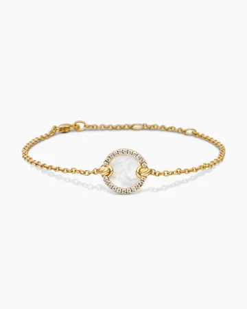 Petite DY Elements® Center Station Chain Bracelet in 18K Yellow Gold with Mother of Pearl and Diamonds, 11mm
