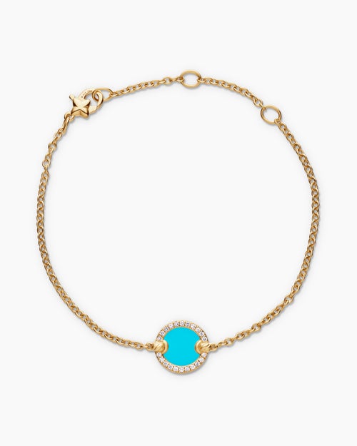 Womens Petite DY Elements® Center Station Chain Bracelet in 18K Yellow Gold with Turquoise and Diamonds, 11mm