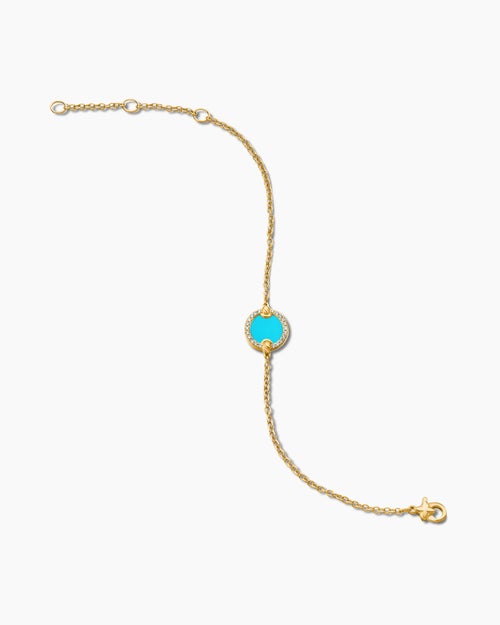 Womens Petite DY Elements® Center Station Chain Bracelet in 18K Yellow Gold with Turquoise and Diamonds, 11mm