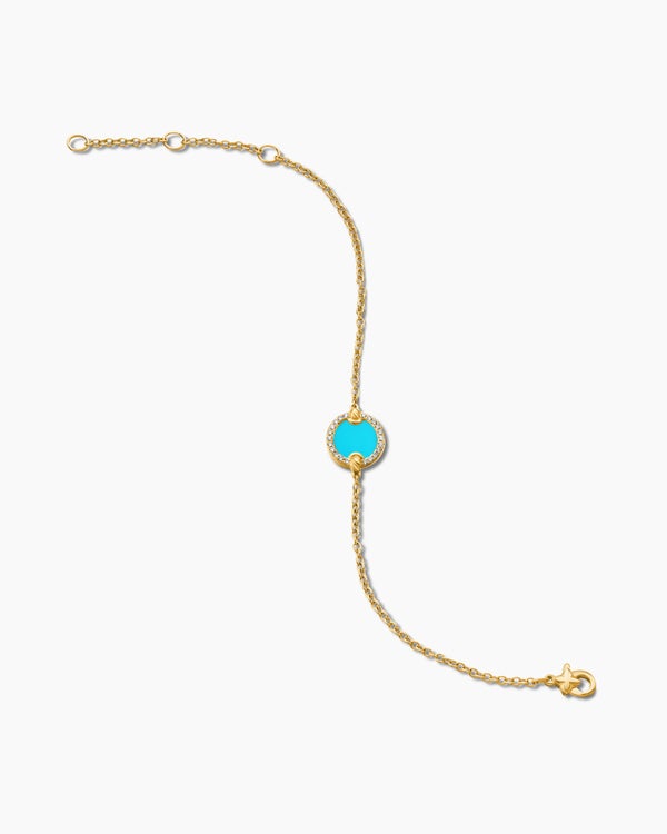 Petite DY Elements® Centre Station Chain Bracelet in 18K Yellow Gold with Turquoise and Diamonds, 11mm