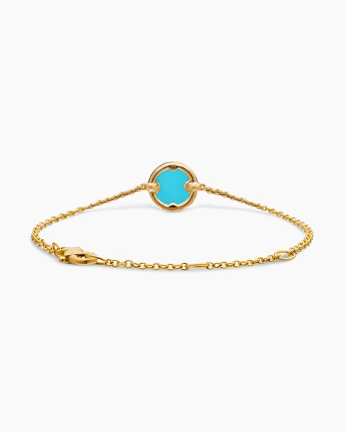 Womens Petite DY Elements® Center Station Chain Bracelet in 18K Yellow Gold with Turquoise and Diamonds, 11mm