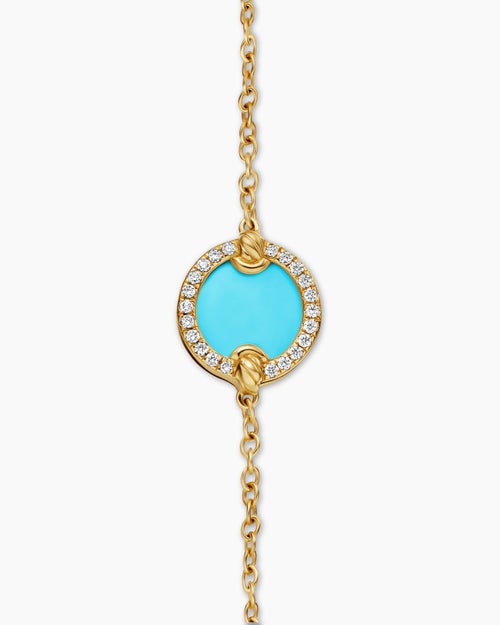 Womens Petite DY Elements® Center Station Chain Bracelet in 18K Yellow Gold with Turquoise and Diamonds, 11mm