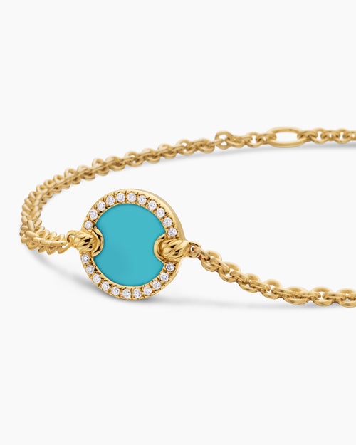 Womens Petite DY Elements® Centre Station Chain Bracelet in 18ct Yellow Gold with Turquoise and Diamonds, 11mm