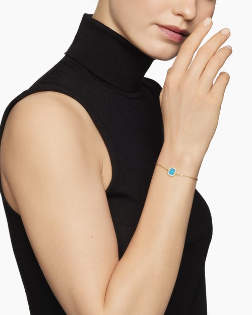 Womens Petite DY Elements® Centre Station Chain Bracelet in 18ct Yellow Gold with Turquoise and Diamonds, 11mm