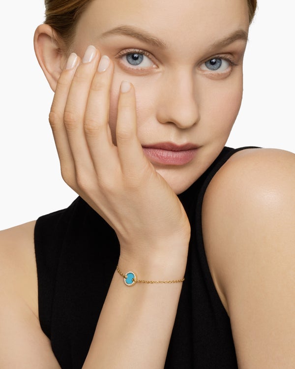 Petite DY Elements® Centre Station Chain Bracelet in 18K Yellow Gold with Turquoise and Diamonds, 11mm