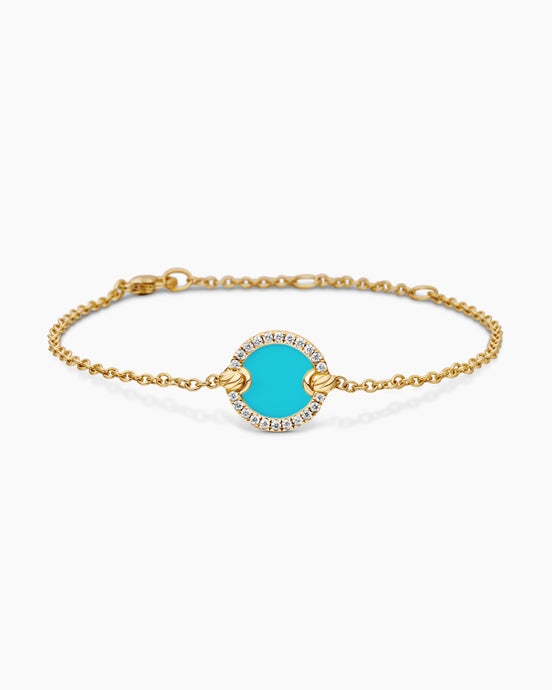Petite DY Elements® Center Station Chain Bracelet in 18K Yellow Gold with Turquoise and Diamonds, 11mm