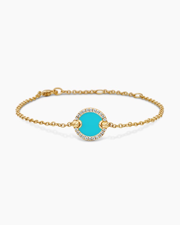 Petite DY Elements® Centre Station Chain Bracelet in 18K Yellow Gold with Turquoise and Diamonds, 11mm