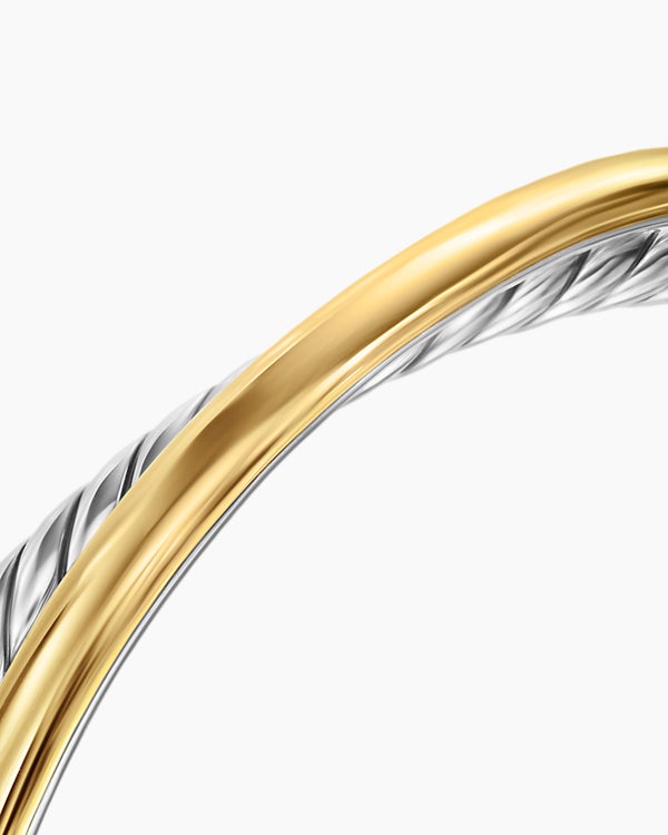 Crossover Two Row Cuff Bracelet in Sterling Silver with 14K Yellow Gold, 10.7mm