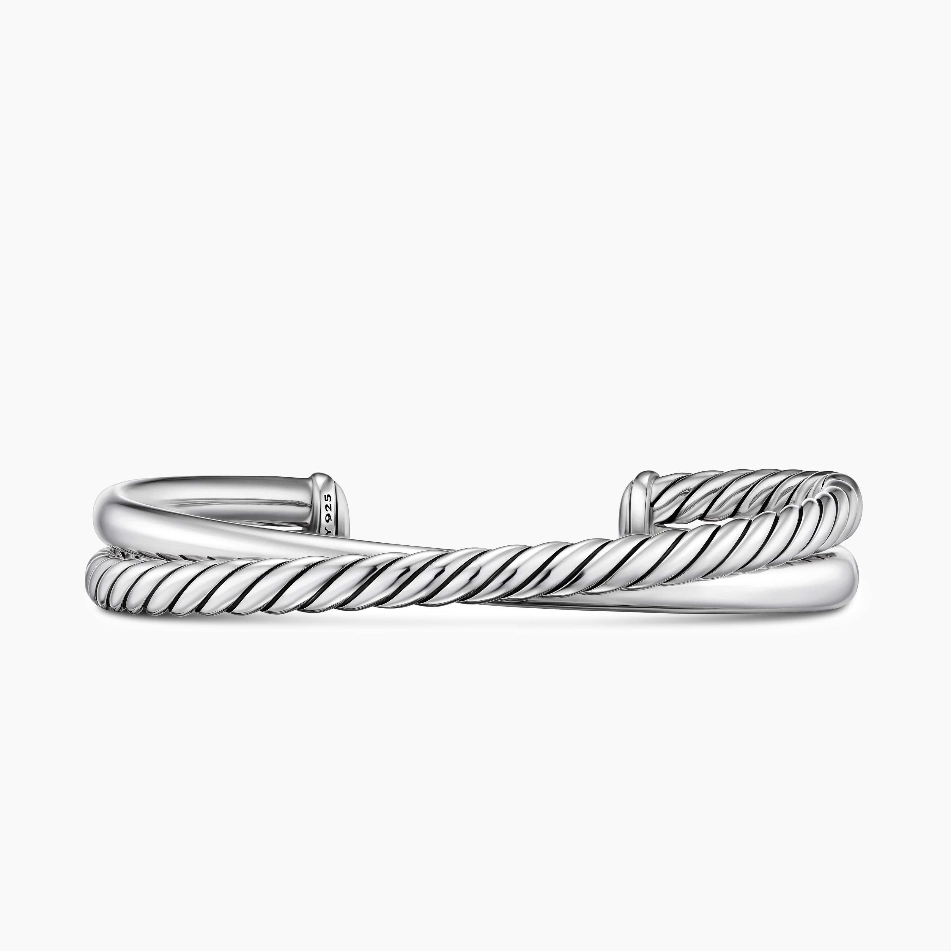 Bracelet-manchette &agrave; deux rangs Crossover en argent sterling, 10,7 mm femmes 