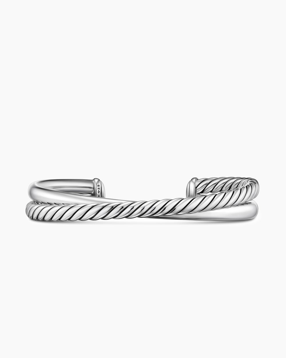 Womens Crossover Two Row Cuff Bracelet in Sterling Silver, 10.7mm