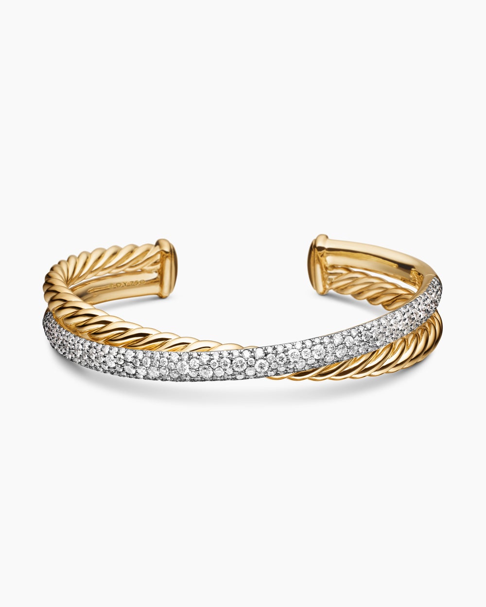 Bracelet-manchette à deux rangs à pavé Crossover en or jaune 18 carats avec diamants, 10,7 mm femmes