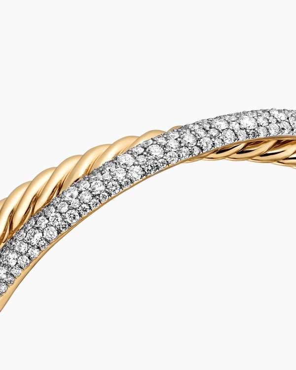 Pavé Crossover Two Row Cuff Bracelet in 18K Yellow Gold, 10.7mm
