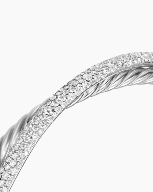 Womens Pavé Crossover Two Row Cuff Bracelet in Sterling Silver with Diamonds, 10.7mm