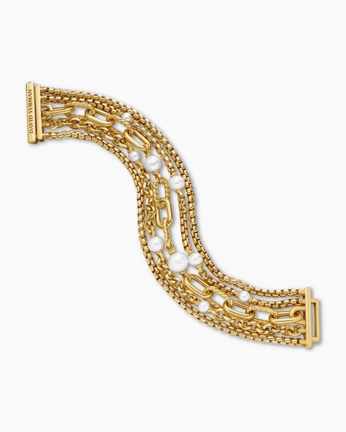 Womens DY Madison® Pearl Multi Row Chain Bracelet in 18K Yellow Gold with Pearls, 25.7mm