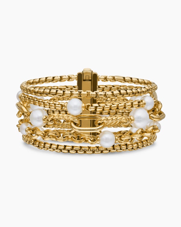 DY Madison® Pearl Multi Row Chain Bracelet in 18K Yellow Gold with Pearls, 25.7mm