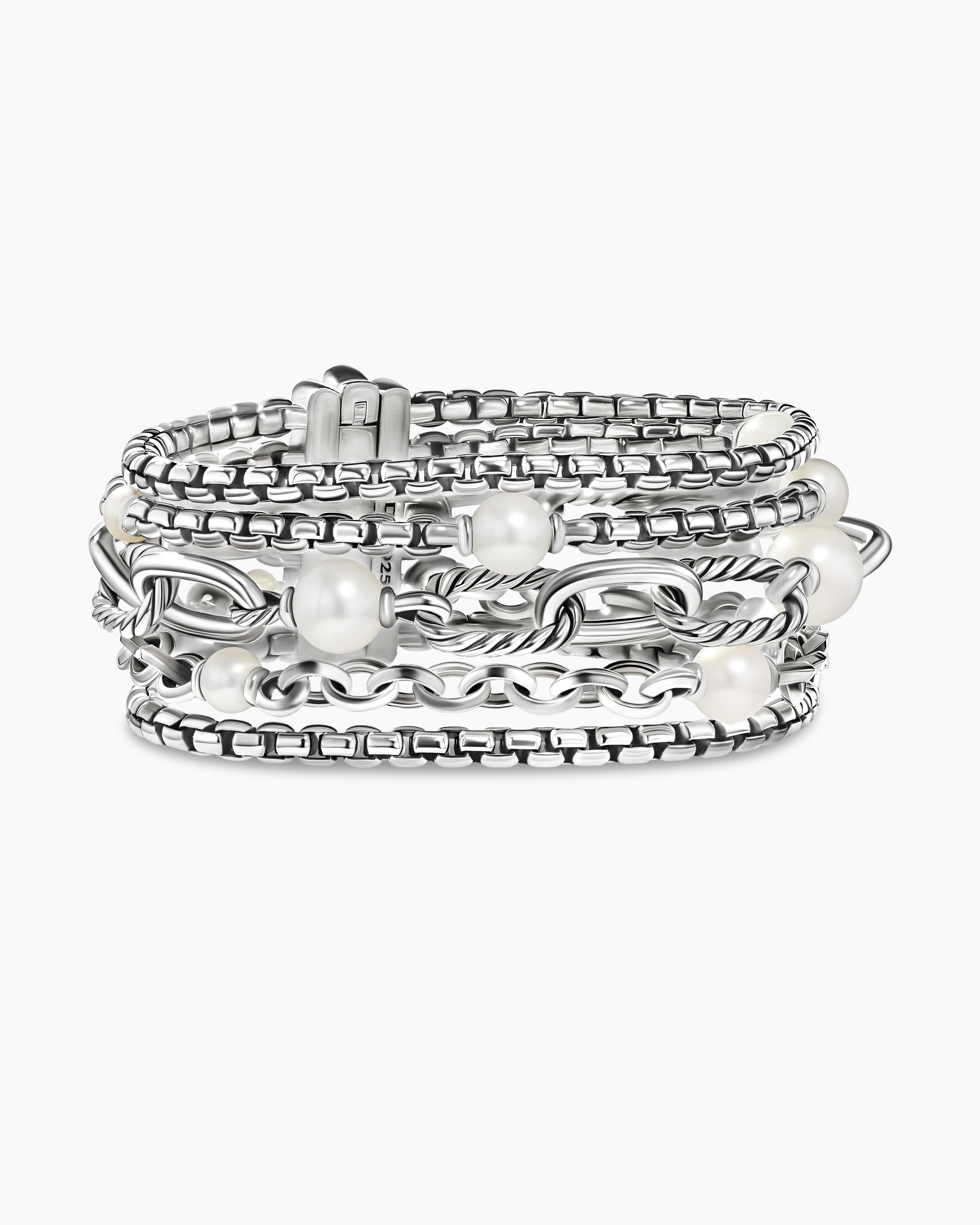DY Madison® Pearl Multi Row Chain Bracelet in Sterling Silver with Pearls,  25.7mm