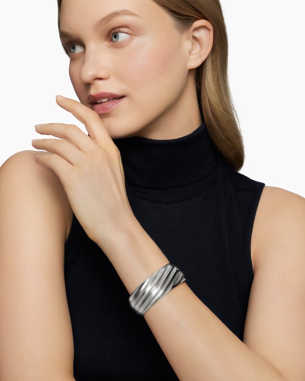Cable Edge Cuff Bracelet in Sterling Silver, 24mm