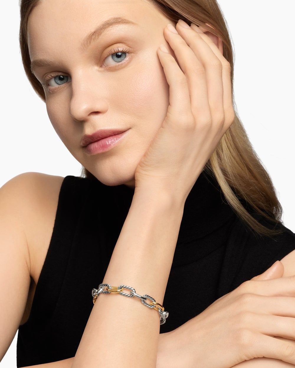 Bracelet chaîne DY Madison en argent sterling avec or jaune 18 carats, 8,5 mm femmes