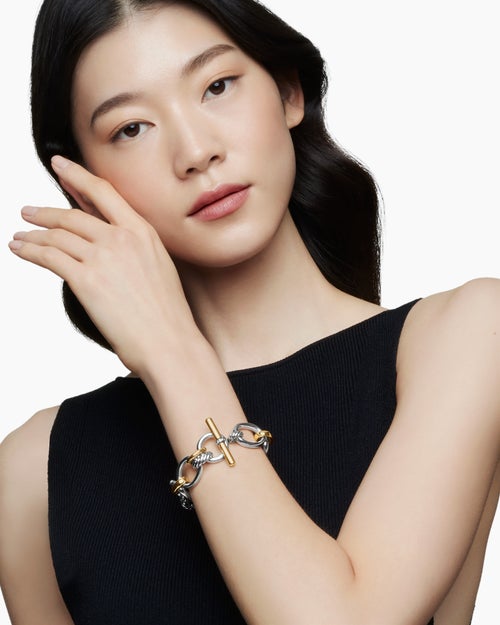 Womens DY Mercer Chain Bracelet in Sterling Silver with 18K Yellow Gold and Diamonds, 20mm