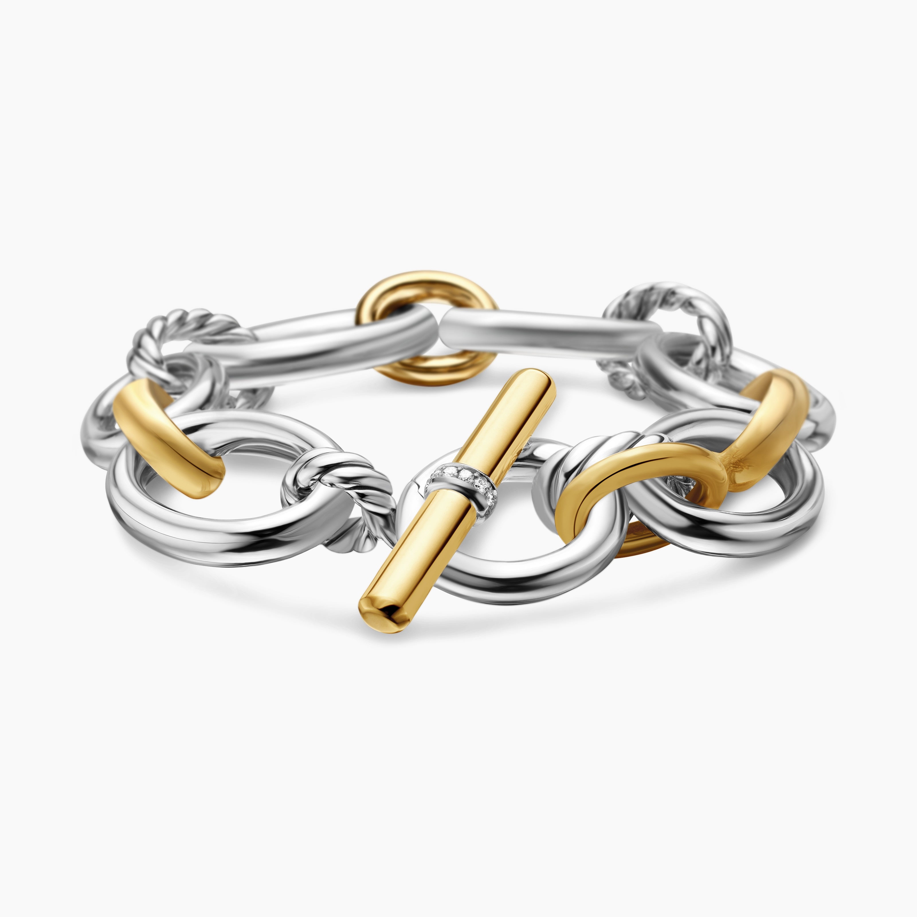 Womens DY Mercer Chain Bracelet in Sterling Silver with 18K Yellow Gold and Diamonds, 20mm