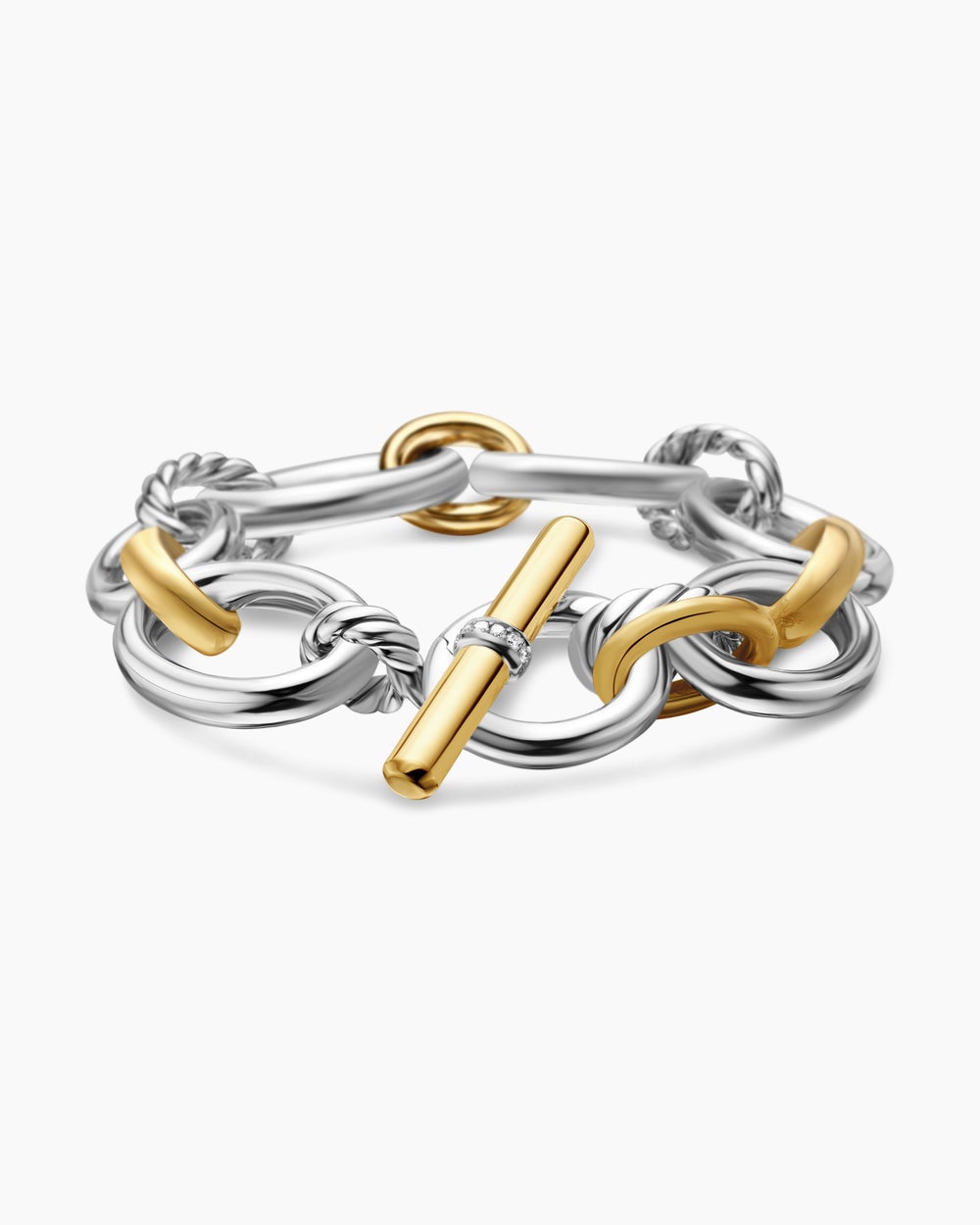 Womens DY Mercer Chain Bracelet in Sterling Silver with 18K Yellow Gold and Diamonds, 20mm