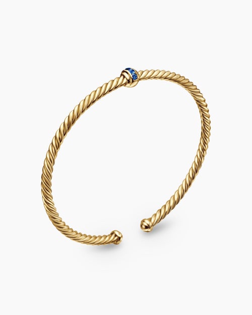 Womens Classic Cablespira® Station Bracelet in 18K Yellow Gold with Pavé Blue Sapphires, 3mm