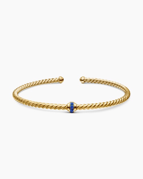Womens Classic Cablespira® Station Bracelet in 18K Yellow Gold with Pavé Blue Sapphires, 3mm