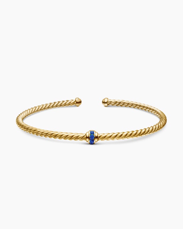 Classic Cablespira Station Bracelet in 18K Yellow Gold with Pavé, 3mm