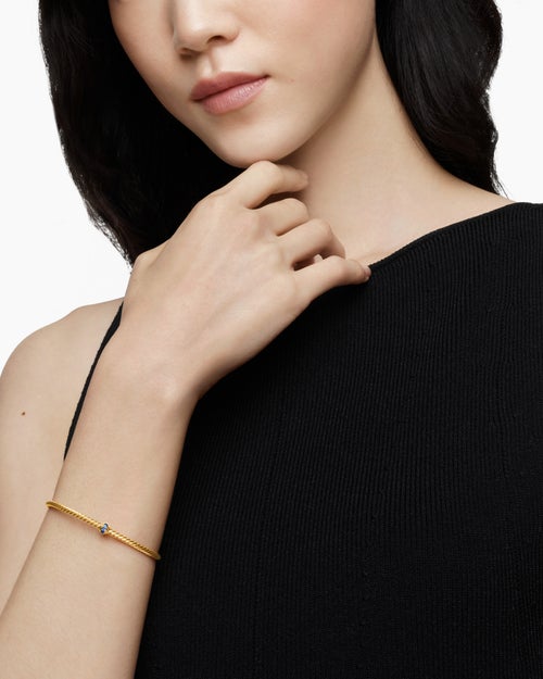 Womens Classic Cablespira® Station Bracelet in 18ct Yellow Gold with Pavé Blue Sapphires, 3mm