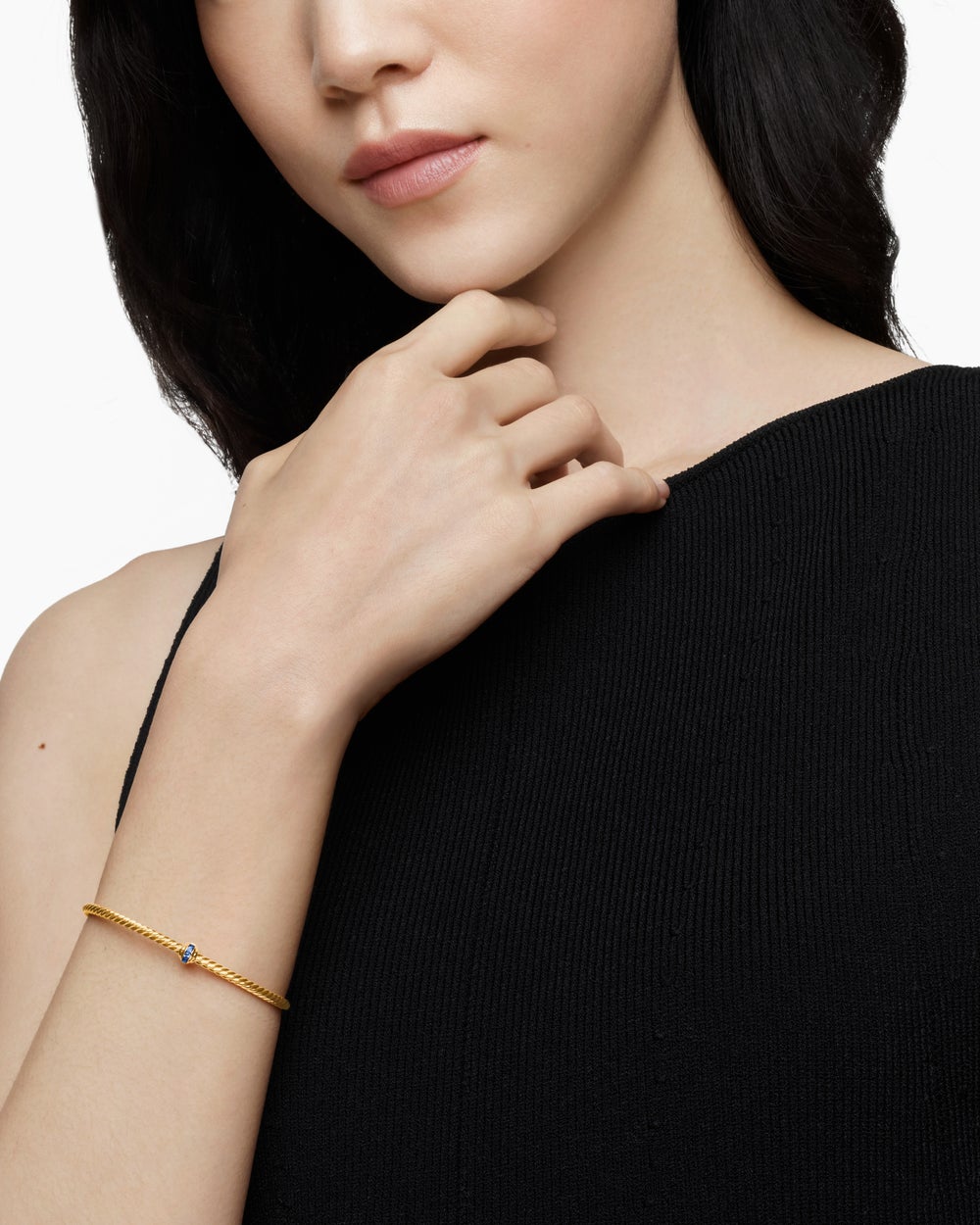 Bracelet à ornements Classic Cablespira® en or jaune 18 carats avec pavé de saphirs bleus, 3 mm femme