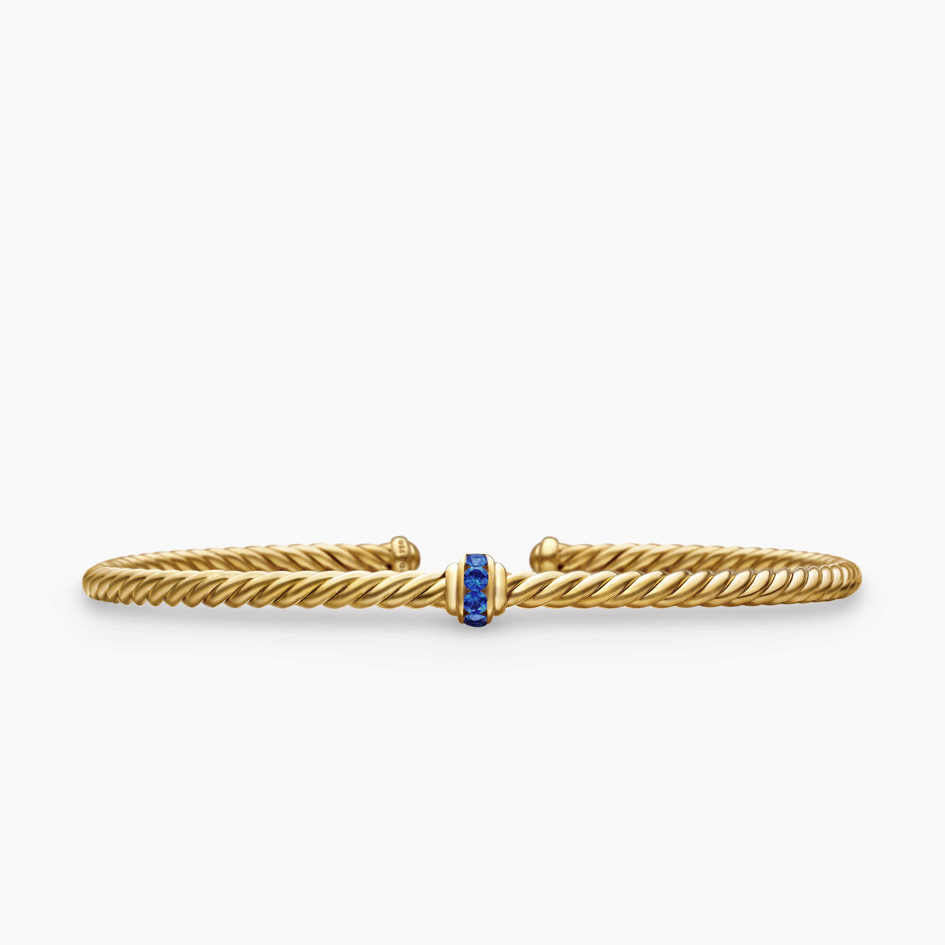 Womens Classic Cablespira Station Bracelet in 18K Yellow Gold with Pav&eacute;, 3mm
