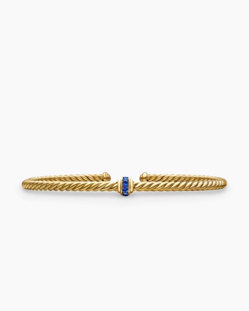Womens Classic Cablespira Station Bracelet in 18K Yellow Gold with Pavé, 3mm