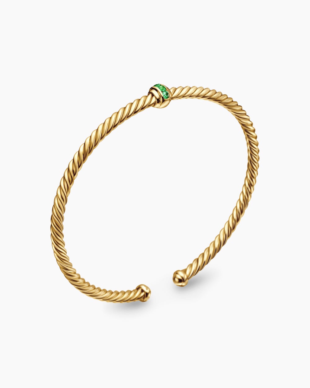 Womens Classic Cablespira® Station Bracelet in 18K Yellow Gold with Pavé Emeralds, 3mm