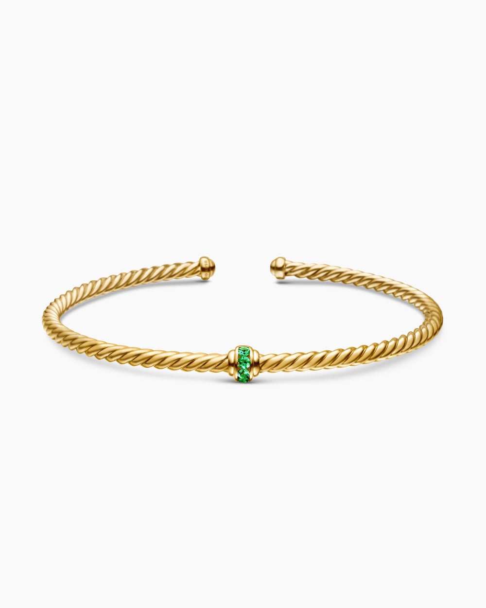 Womens Classic Cablespira® Station Bracelet in 18K Yellow Gold with Pavé Emeralds, 3mm