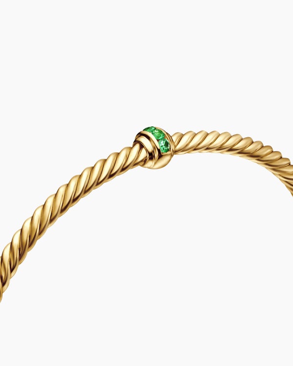 Classic Cablespira® Station Bracelet in 18K Yellow Gold with Pavé Emeralds, 3mm