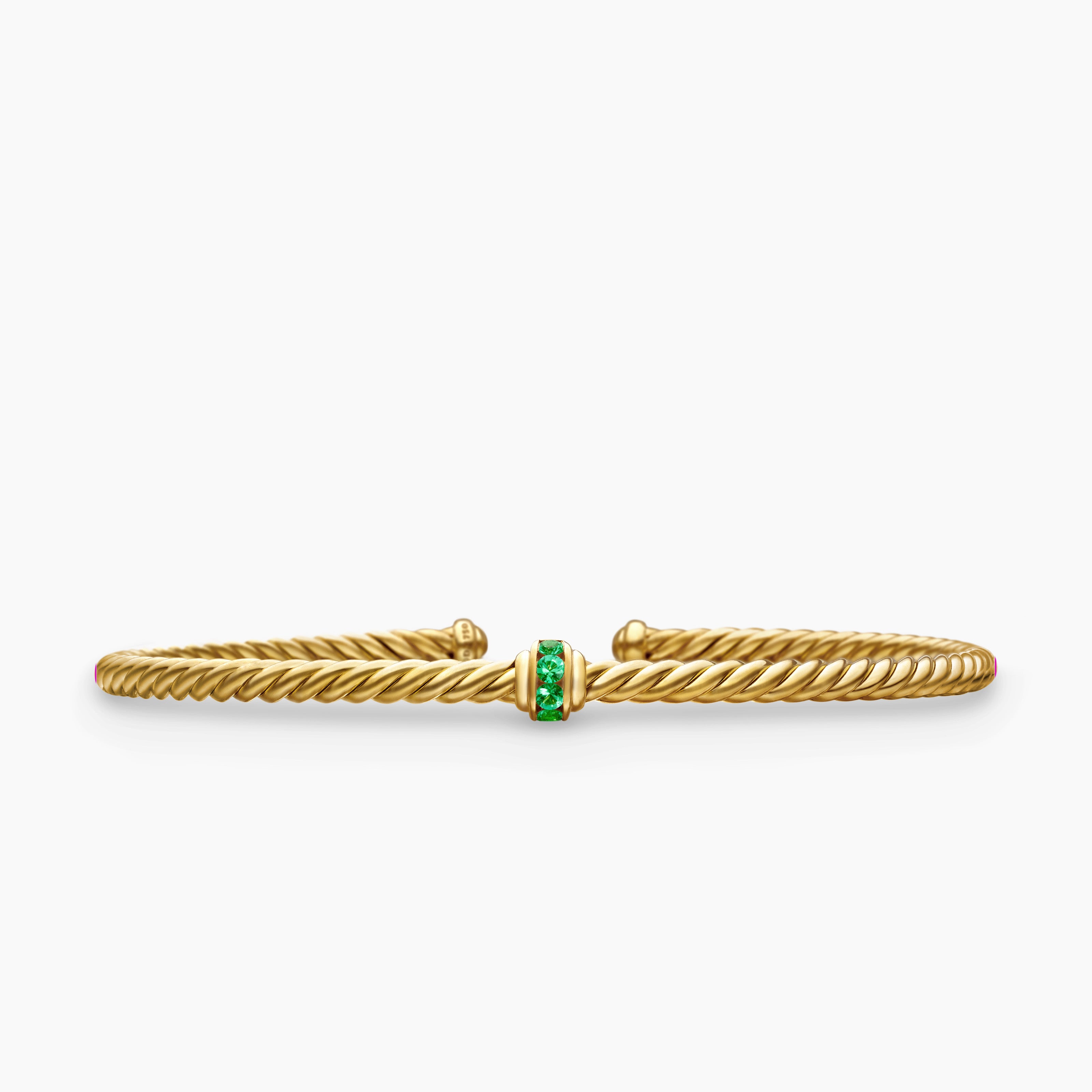Bracelet &agrave; motif intercal&eacute; Classic Cablespira&reg; or jaune 18 carats avec pav&eacute; d&rsquo;&eacute;meraudes, 3 mm femmes 