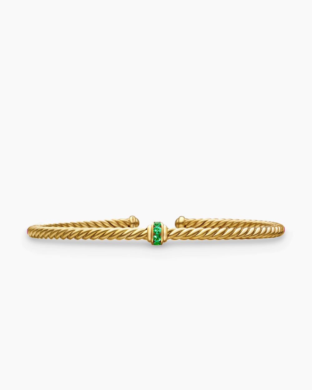 Womens Classic Cablespira® Station Bracelet in 18K Yellow Gold with Pavé Emeralds, 3mm