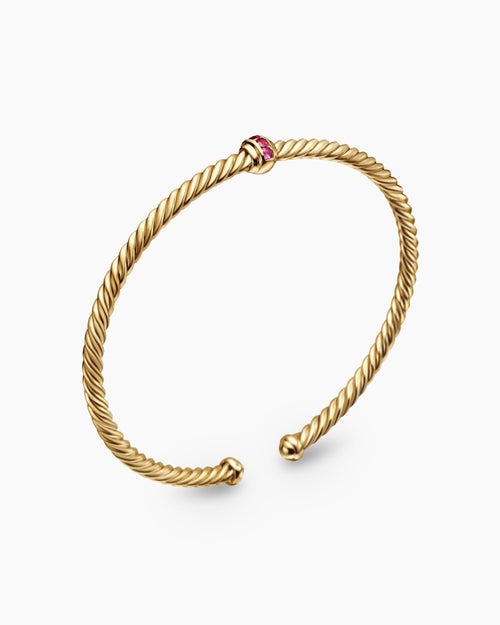 Womens Classic Cablespira Station Bracelet in 18K Yellow Gold with Pavé, 3mm