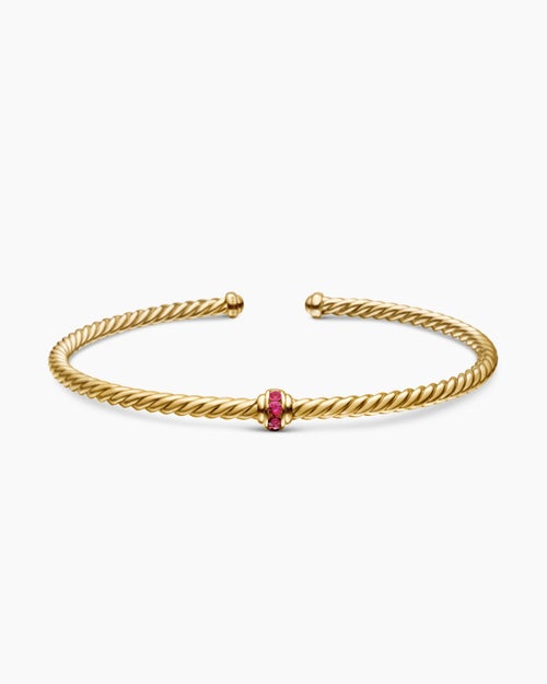 Womens Classic Cablespira Station Bracelet in 18K Yellow Gold with Pavé, 3mm