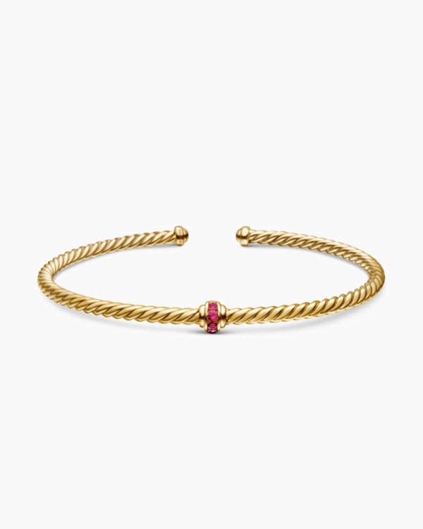Classic Cablespira Station Bracelet in 18K Yellow Gold with Pavé, 3mm