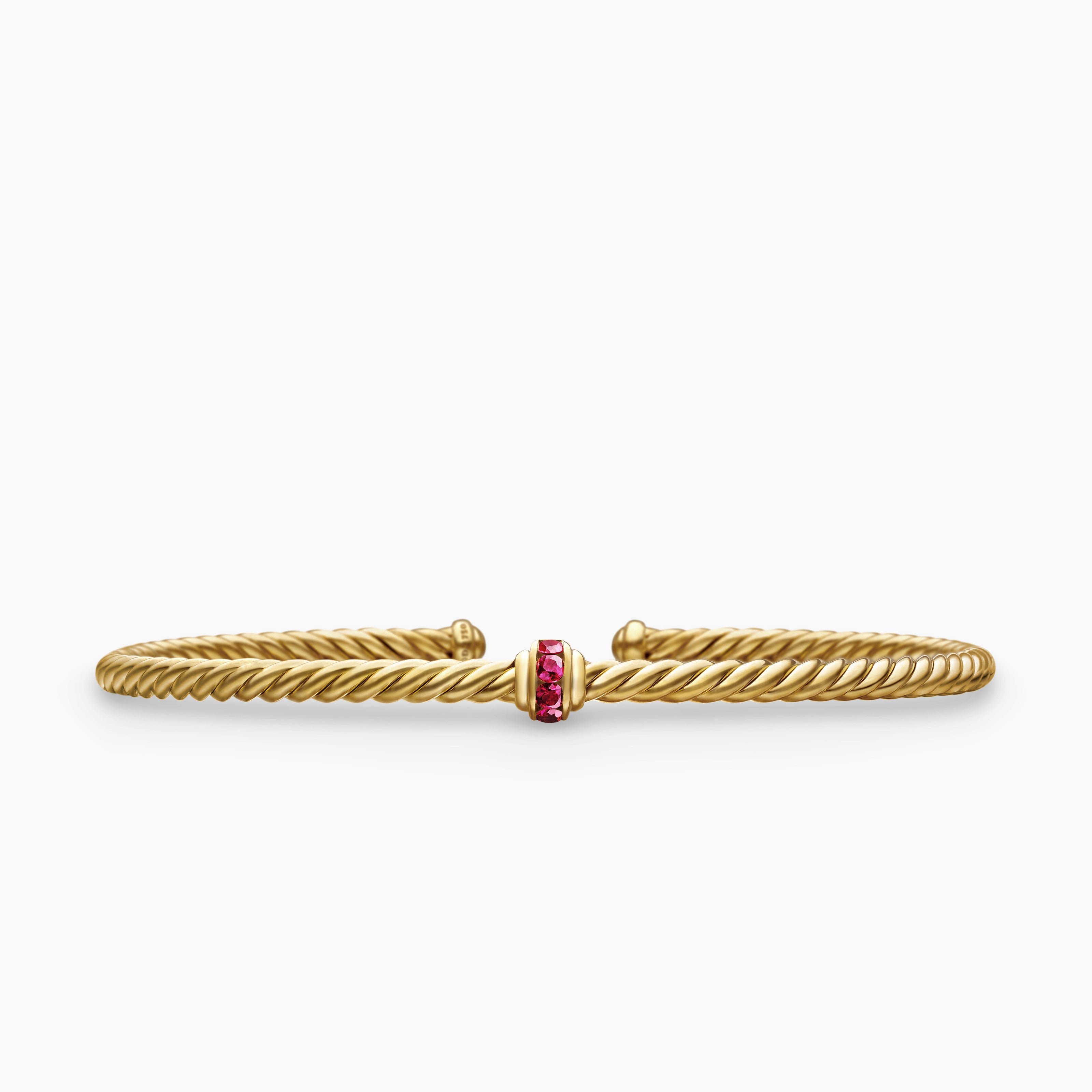 Womens Classic Cablespira Station Bracelet in 18K Yellow Gold with Pav&eacute;, 3mm
