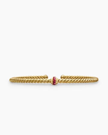 Classic Cablespira® Station Bracelet in 18K Yellow Gold with Pavé Rubies, 3mm