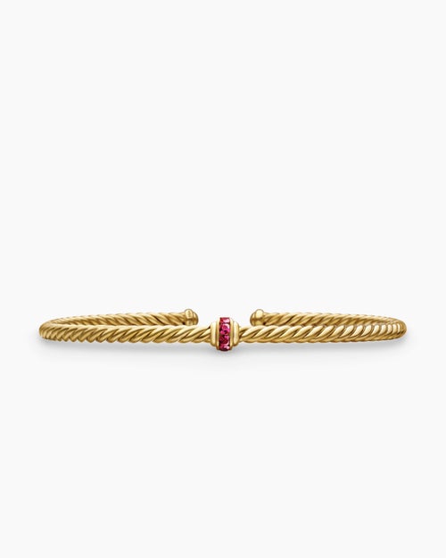 Womens Classic Cablespira Station Bracelet in 18K Yellow Gold with Pavé, 3mm