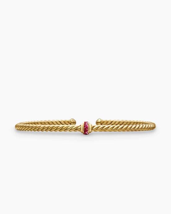 Classic Cablespira® Station Bracelet in 18K Yellow Gold with Pavé Rubies, 3mm