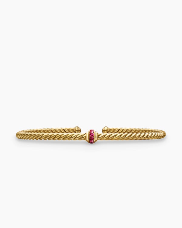 Classic Cablespira® Station Bracelet in 18K Yellow Gold with Pavé Emeralds, 3mm